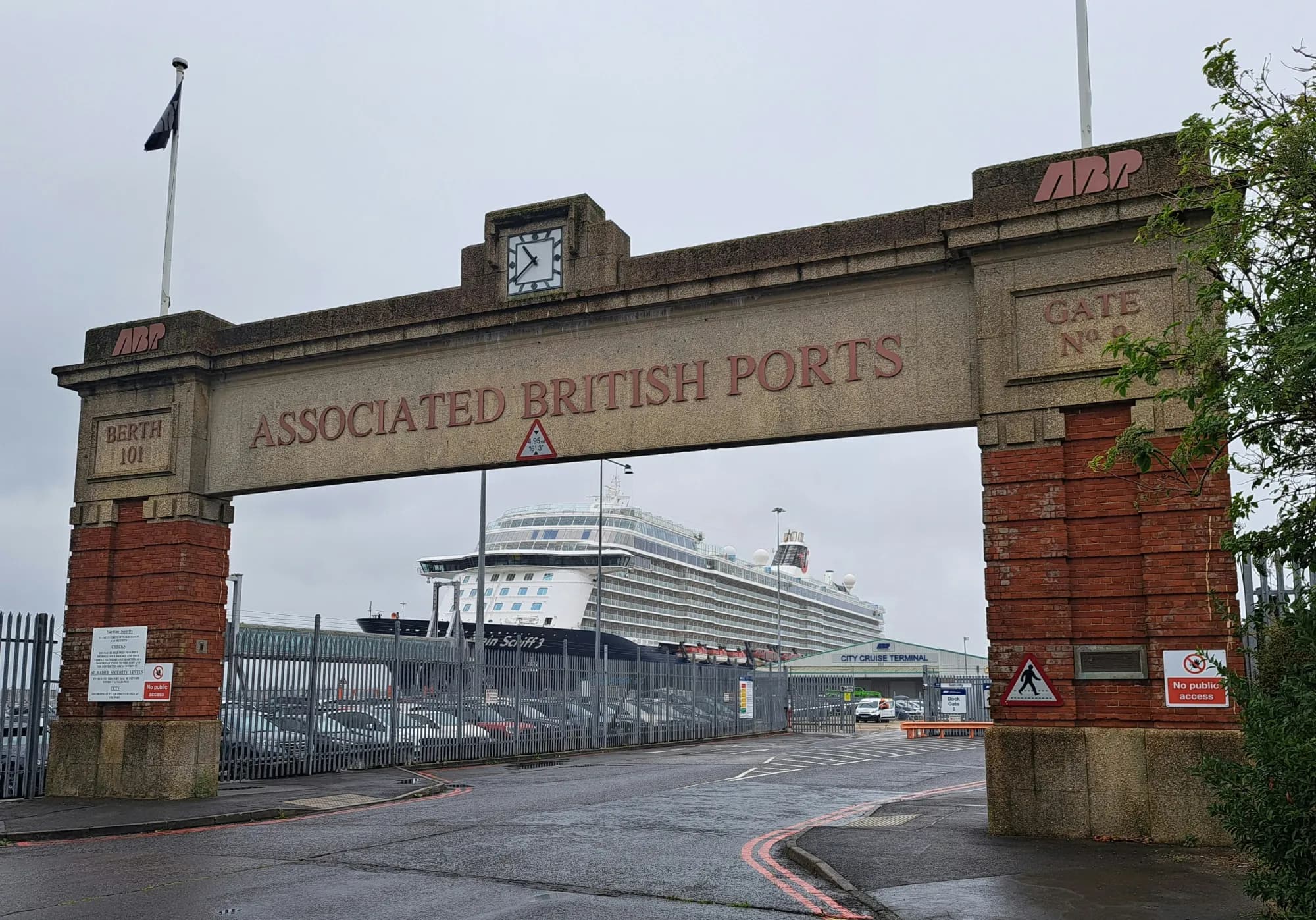 A cruise ship berthed at the Southampton cruise port